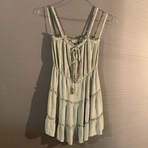 Salty Mini Dress Sage Green Size S Spaghetti Straps with layered look ruffle